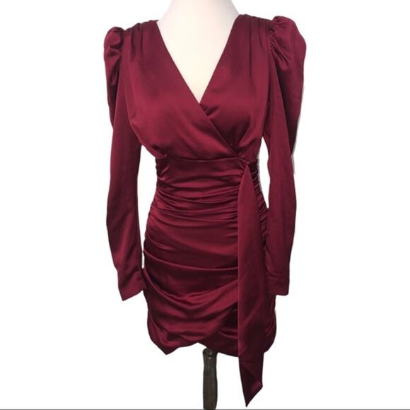 Lavish Alice Long Sleeve Satin Ruched Mini Dress Size 6 NWT - Picture 4 of 10